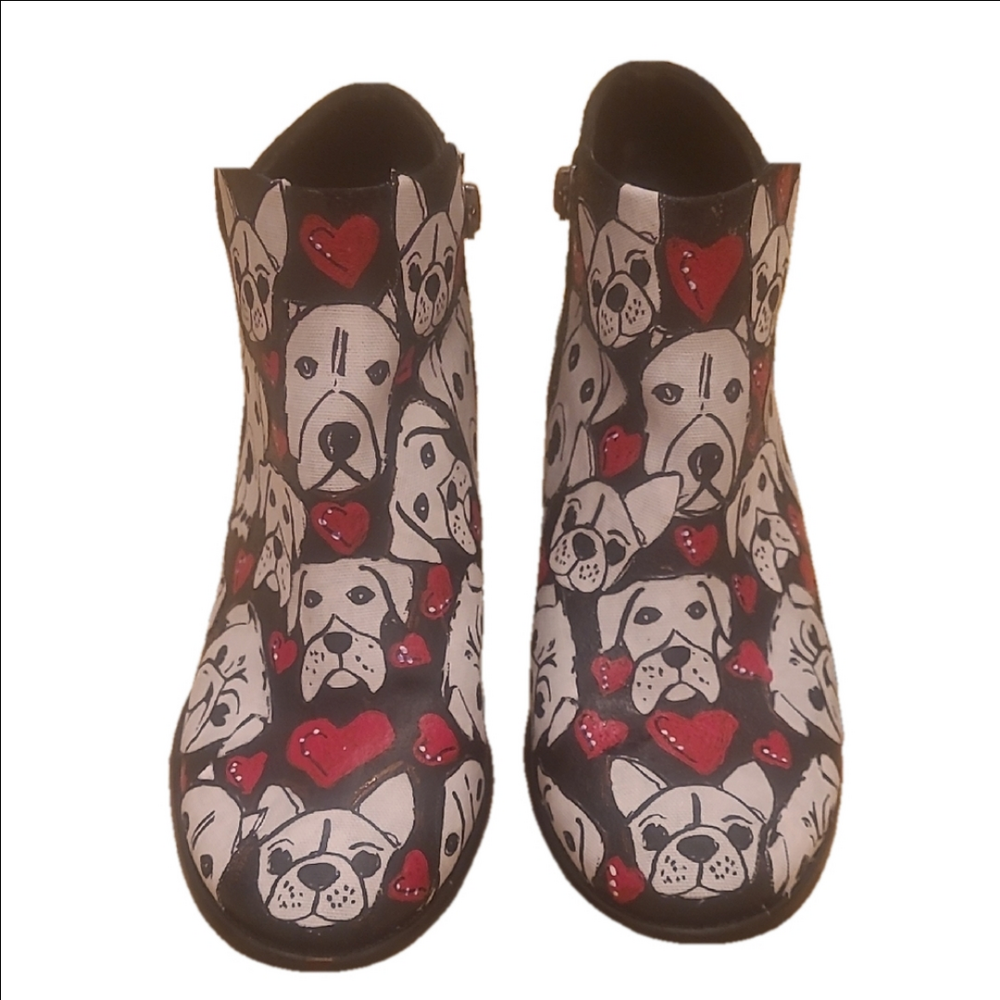 Red and Black Cartoon Dog Ankle Boots